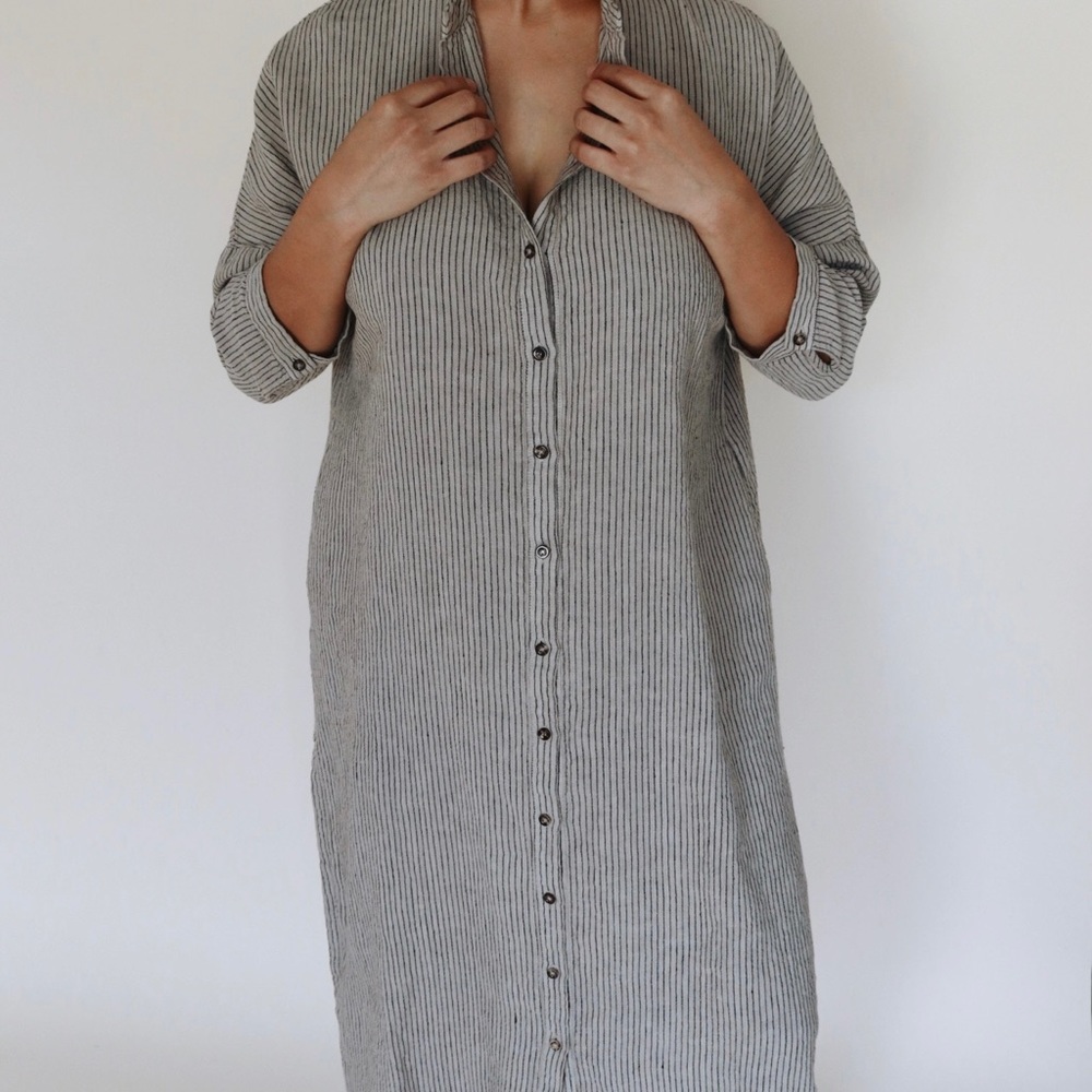 Linen Dress in Almond Stripes